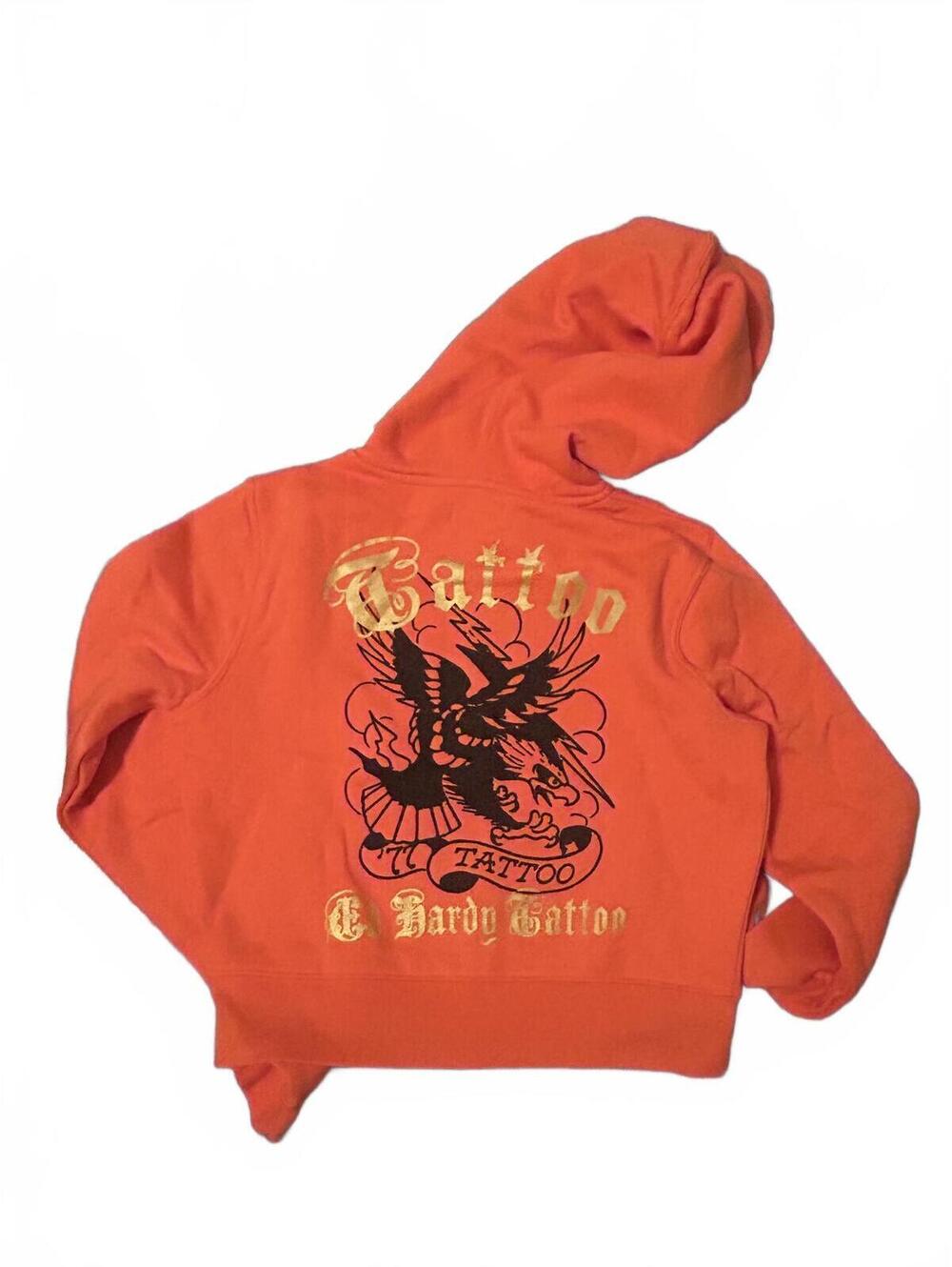 Ed Hardy Orange Tattoo Graphic Hoodie Size Large - Picture 2 of 5